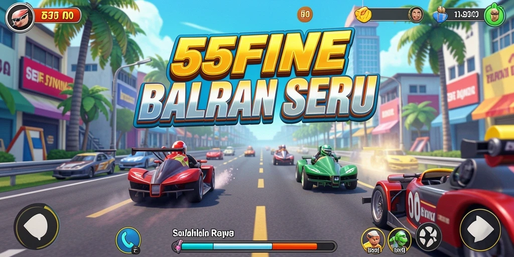 Visual gameplay seru di 55FIVE, tunjukkan kecepatan tinggi dan aksi balapan.