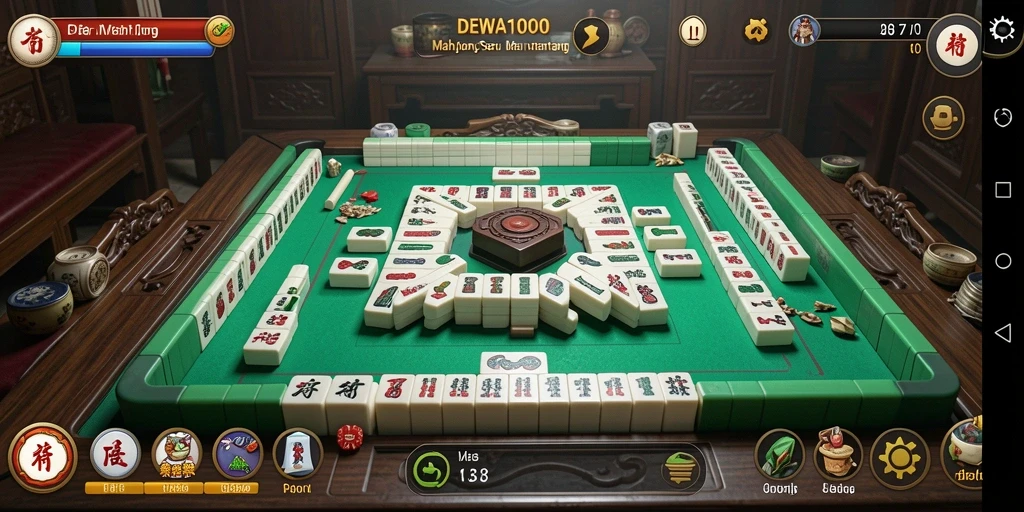 Screenshot gameplay DEWA1000 menampilkan keasyikan bermain Mahjong.