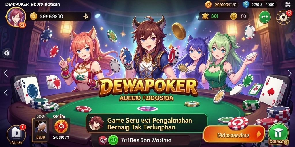 Screenshot gameplay DEWAPOKER menampilkan aksi seru karakter Anime.