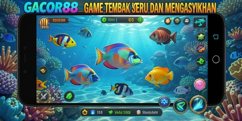 Tampilan gameplay GACOR88 yang menampilkan aksi menembak ikan.