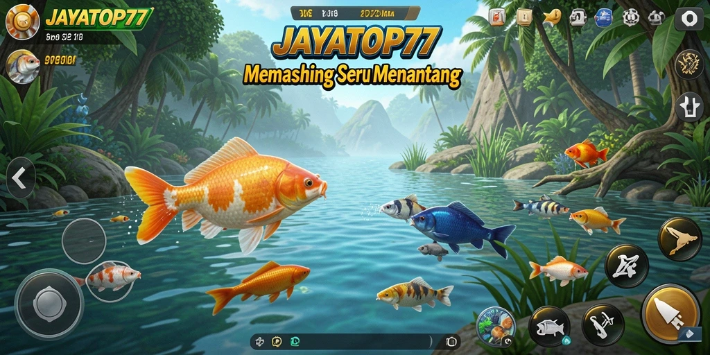 Screenshot utama dari gameplay <strong>JAYATOP77</strong> yang menampilkan suasana memancing yang realistis.