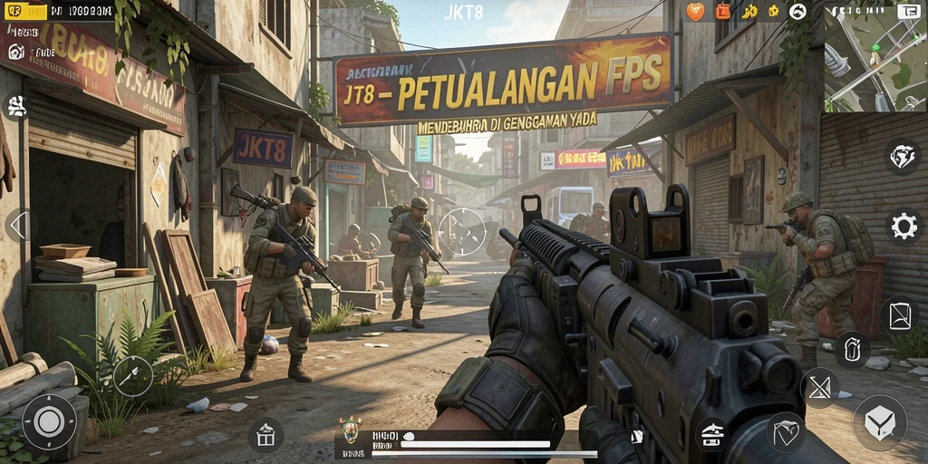 Tampilan aksi mendebarkan dalam game FPS JKT8.
