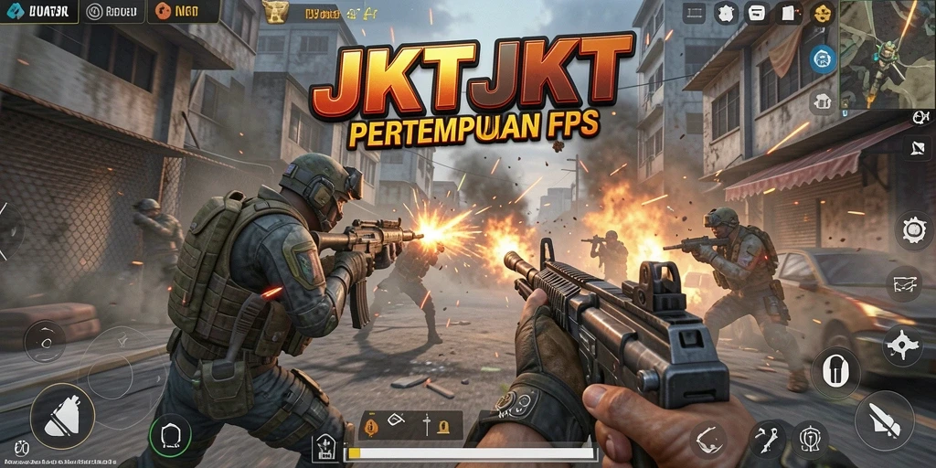 Tangkapan layar JKTJKT menampilkan aksi intens pertempuran FPS.