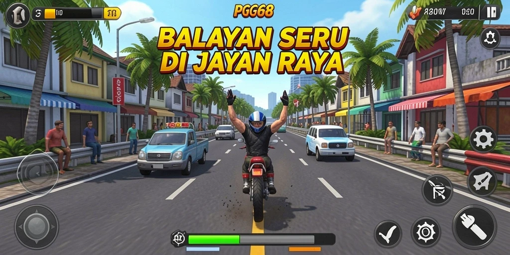 Tampilan menarik dari gameplay seru PGG68 di lintasan balapan.