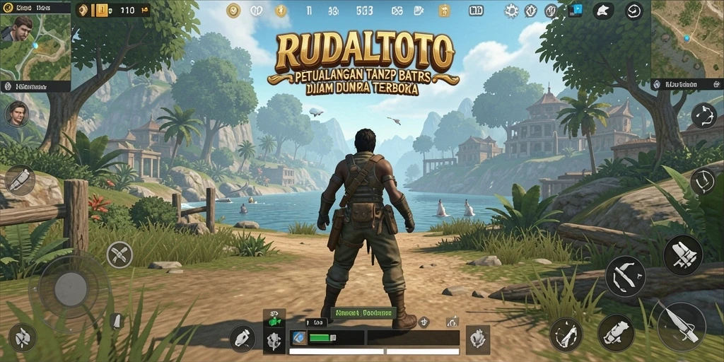 Screenshot utama menampilkan petualangan seru di dunia terbuka.
