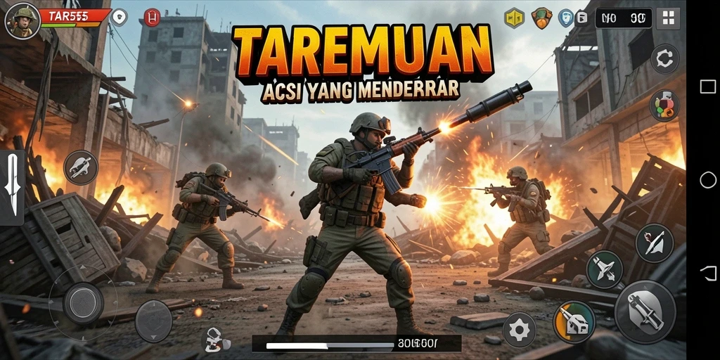 Tangkapan layar TAR555 menampilkan pertempuran aksi seru dan intens.