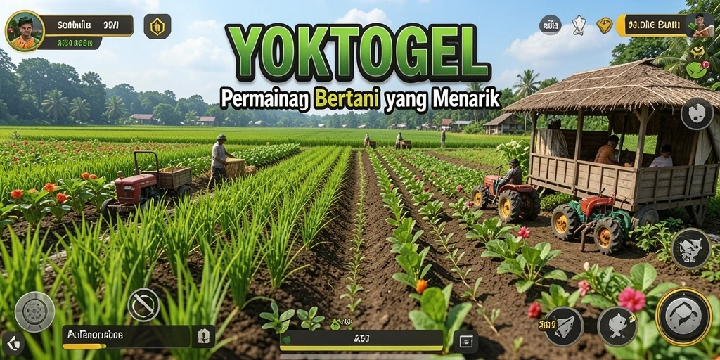 Screenshot utama YOKTOGEL menunjukkan kebun yang rimbun dan hewan yang bahagia.